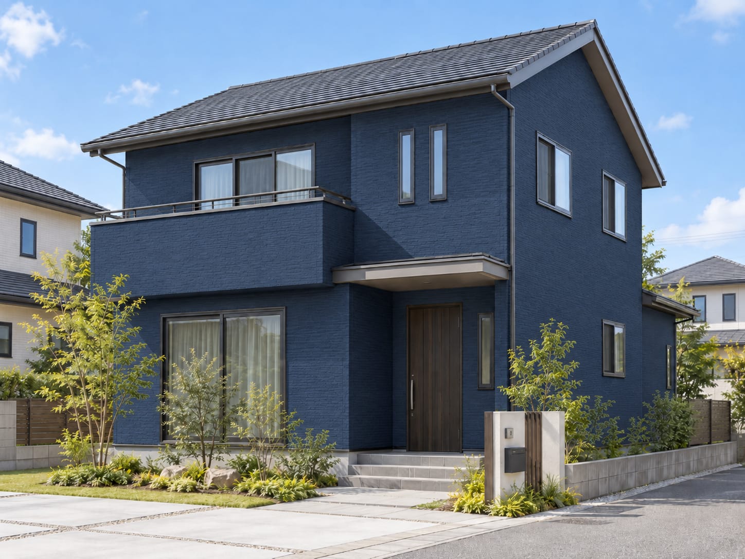 同じ住宅の外壁をネイビーにしたシミュレーション画像