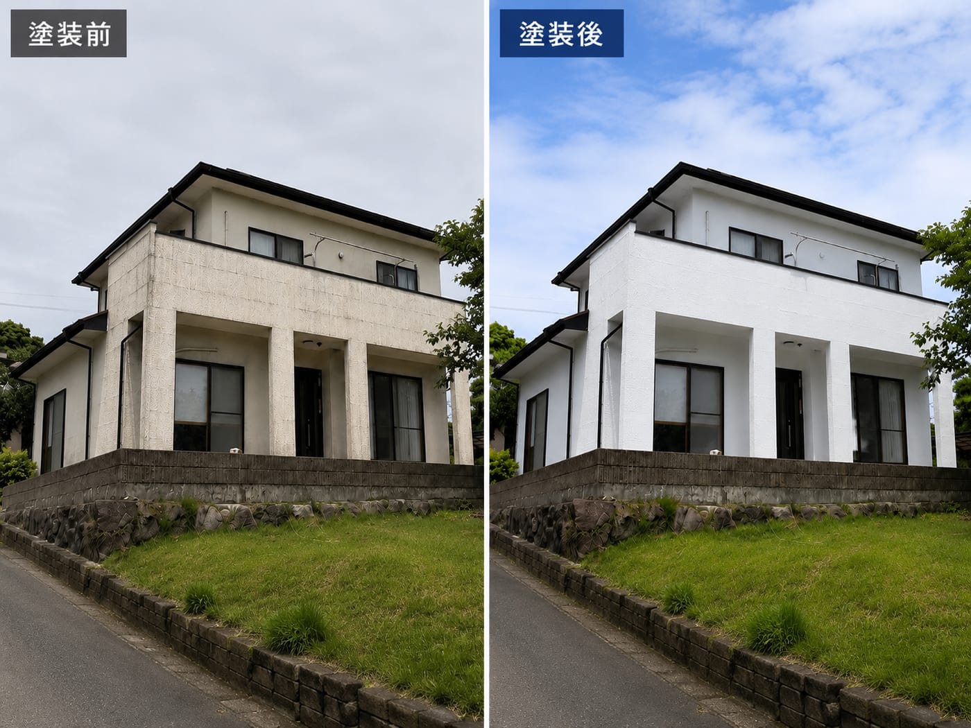 日出町の外壁塗装の施工事例（塗装前・塗装後）